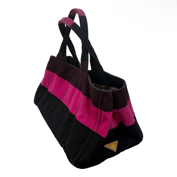Prada Handbags - Prada Black and Pink Tote Bag Canapa Large.  Rare and Beautiful